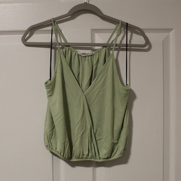 Double Zero Tops - Double Zero light green crossover style spaghetti strap gathered hem top S